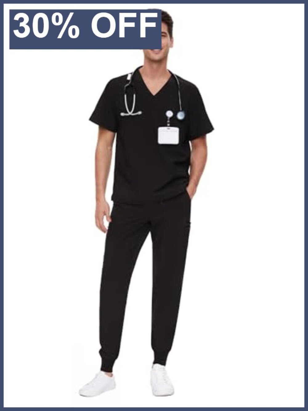 Men's Medical Scrub Set V-Neck Top & Jogger Pants 11 Pockets Stretch